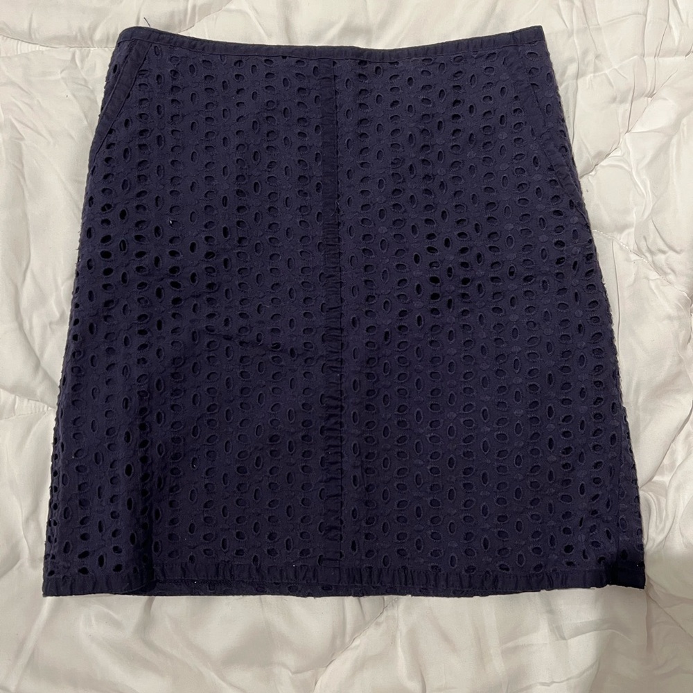 Loft Elegant Navy Blue Eyelet Skirt